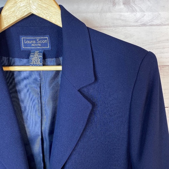Laura Scott Vintage Navy Blue Single Breasted Suit Jacket Size 12 Petite - Picture 4 of 16